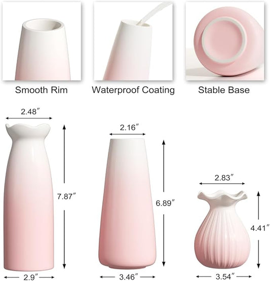 OERGKE 3-Pack Ceramic Vase with Painting Kit, Small vases for Flowers, Modern Rustic Boho Vases for Home Living Room Farmhouse Decor Dining Table Bedroom Table and Kitchen Shelf (Pink)