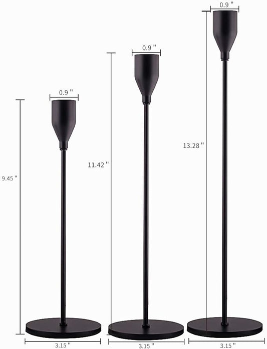 Matte Black Candle Holders Set of 3 for Taper Candles, Decorative Candlestick Holder for Wedding, Dinning, Party, Fits 3/4 inch Thick Candle&Led Candles (Metal Candle Stand)