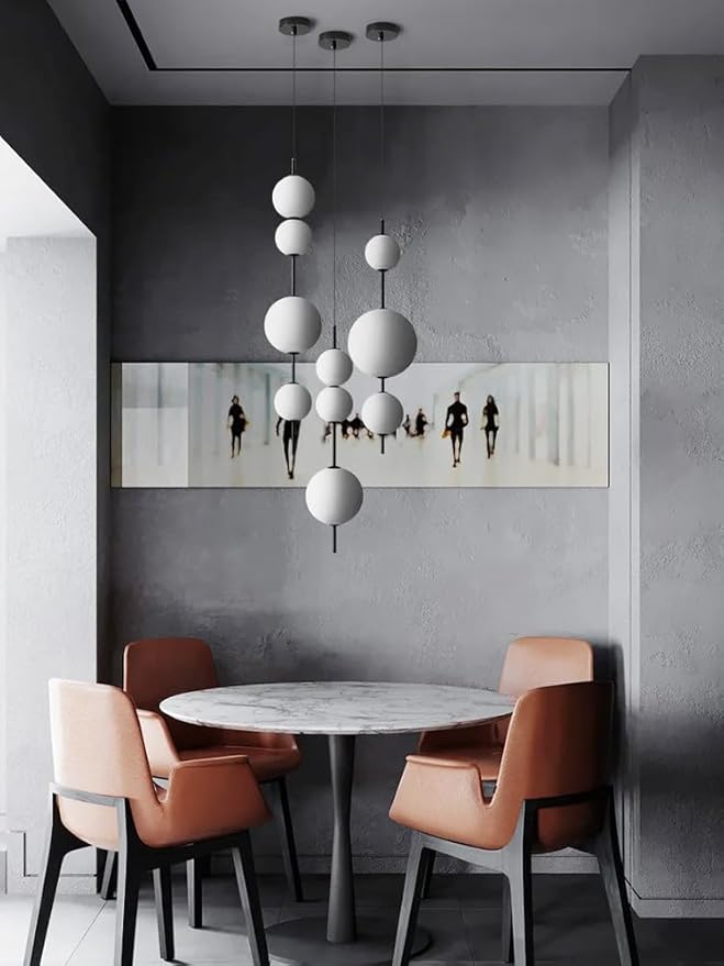 Modern Kitchen Island Pendant Lights, White Acrylic Globe Chandeliers, Dimmable Black LED Pendant Lights, Adjustable Indoor Hanging Light Fixture for Dining Room Bedroom Living Room