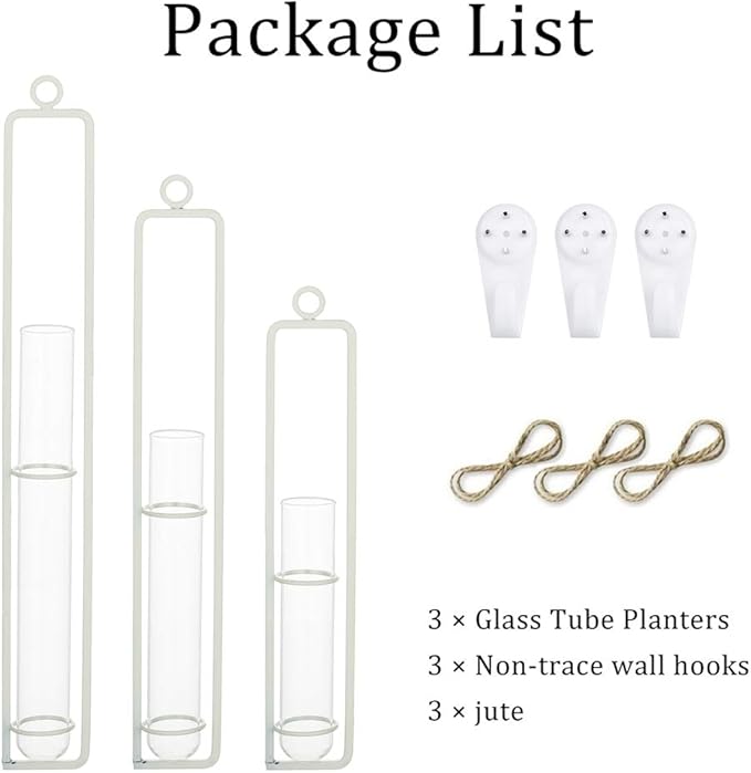 Sziqiqi Hanging Clear Glass Propagation Station Tube Vases for Cuttings, Buds, Greenery Hydroponic Plant Propagation Home Balcony Bath Wall Decoration Floral Container Set of 3 Ivory