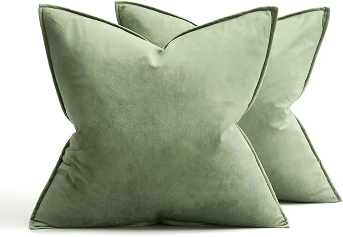 MIULEE Pack of 2 Sage Green Decorative Velvet Throw Pillow Covers Soft Pillowcases Spring Solid Square Cushion Case for Sofa Bedroom Car 20x20 Inch