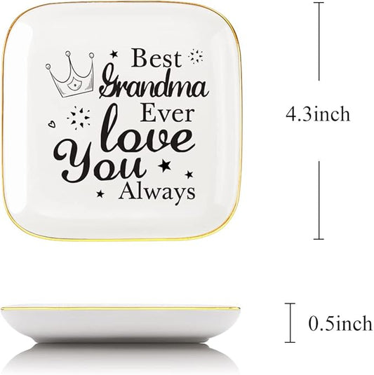 Littlefa Best Grandma Ever Gift,Grandma Birthday Gift,Love You Gift for Grandma,Mother's Day Gift for Grandma,Grandma Ceramic Ring Dish,Grandma Jewelry Tray