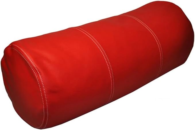 Genuine Leather Bolster Cylinder Pillow Cover Case for Lumbar Throw Couch Pillows - Modern Farmhouse Decorative Sofa Thick & Soft Cushion Covers (Red, 6" x 18")