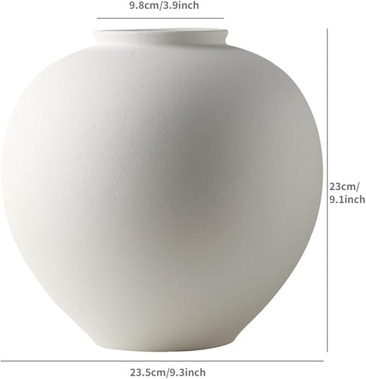 Extra Large White Ceramic Flower vase, Decorative Jar Oversize Modern Centerpiece Table Decorations,Round Shape Rustic Ceramic vases for Home Decor Dining Room (White, 9.4 * 9.4 * 9.1inch)