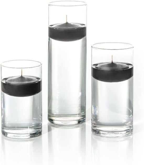yummi Set of 18 Floating Candles and Cylinder Vases - Black