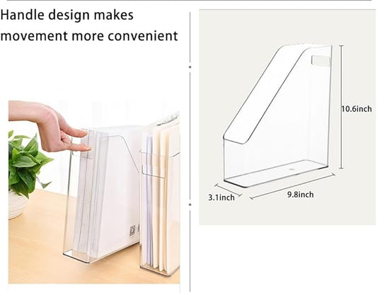 Acrylic Magazine Holder, 4 PCS File Magazine & Book Storage Rack for Office Desk, Clear Book Organizer with 3pcs Silicone Automatic Bookmarks (4)