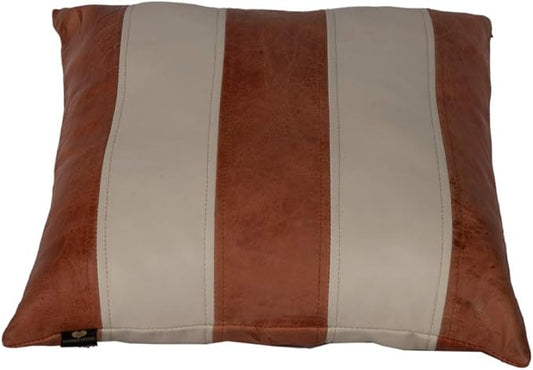 Lambskin Leather Pillow Cover - Sofa Cushion Case - Decorative Throw Covers for Living Room & Bedroom, 18x18 Inches - Tan and Beige Pack of 2