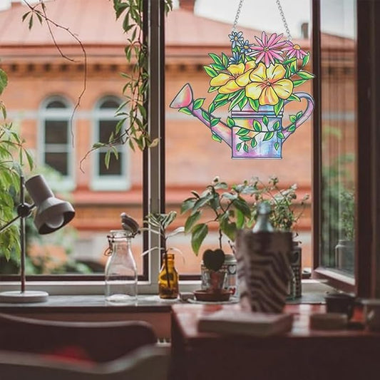 Flower Sun Catchers Indoor Window, Stained Glass Suncatcher Window Hanging, Flower Suncatchers for Nana/Mom/Women (UV Printed)