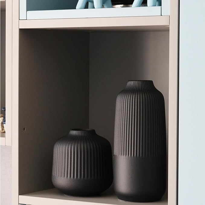 Black Ceramic Vase for Flowers | 6 Inch Minimalist Boho Vase for Pampas Grass & Home Decor