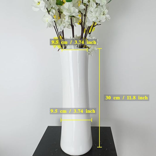 12Inch Tall White Ceramic Flower Vase,Home Decor White Vases for Pampas Grass,Textured Modern Vases for Living Room Decorations,Shelf,Table Centerpieces,Farmhouse Small Ceramic Vase