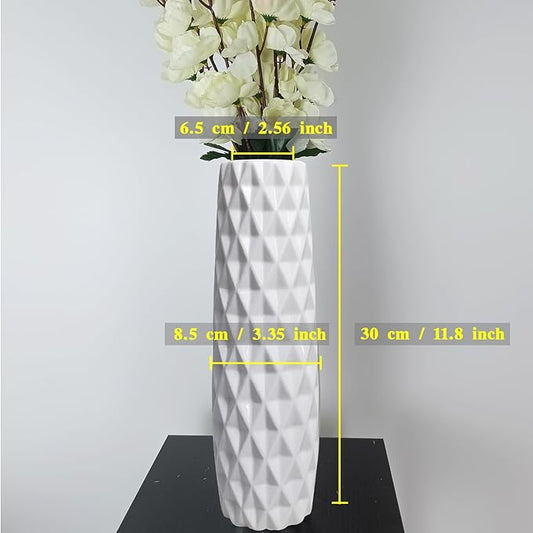 12Inch Tall Ceramic White Flower Vases,Home Decor White Vase for Pampas Grass,Modern Textured Vases for Living Room Decorations,Table Centerpieces,Shelf,Farmhouse Small Ceramic Vase
