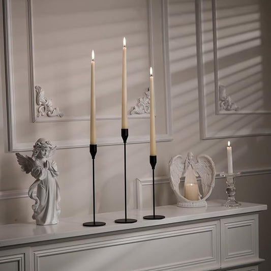Solid Iron Taper Candle Holders Set of 3 - Modern Matte Black Candlesticks (9/11/13 Inch), Weighted & Rust-Proof Metal Candle Stand for Fireplace Table Centerpiece