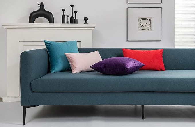 Throw Pillow Cases 24x24 Turquoise: 2 Pack Cozy Soft Velvet Square Decorative Pillow Covers for Farmhouse Home Decor
