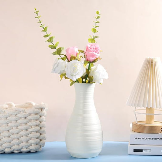 10 Pack Composite Plastic Flower Vases Bulk White Small Tall Conic Floral Vases for Centerpieces Unbreakable Bud Vase for Wedding Party Living Room Decor (Simple)