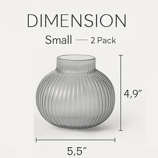 Round Glass Vases, Set of 2 Small Vases for Flowers, Black Glass Vase for Tulips, Modern Vase for Living Room, Office, Coffee Table, Shelf, Wedding, 5 Inches