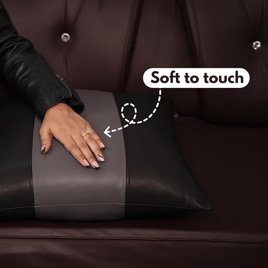 D DOLLY LAMB Lambskin Leather Pillow Cover - Sofa Cushion Case - Decorative Throw Covers for Living Room & Bedroom, 22x22 Inches - Black & Grey Plain