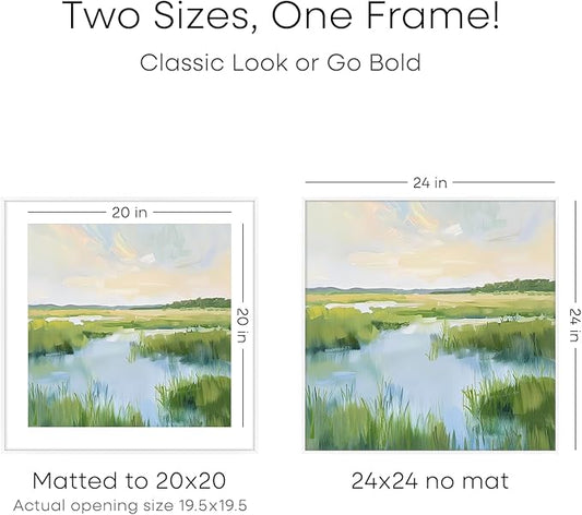Homeforia 24x24 Picture Frame White, High End Metal 24 x 24 Large Square Poster Frame Matted to 20 x 20 in Photo, 24by24 Thin White Frames with Mat 20x20 inch Print, Tempered Glass, Wall Kit, Set of 1