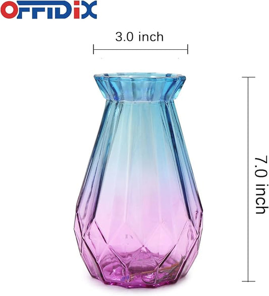 OFFIDIX Glass Vase Gradient Multicolor with Geometric Faceted Design Flower Vase for Weddings, Events, Decorating, Arrangements, Flowers, Office, or Home Decor