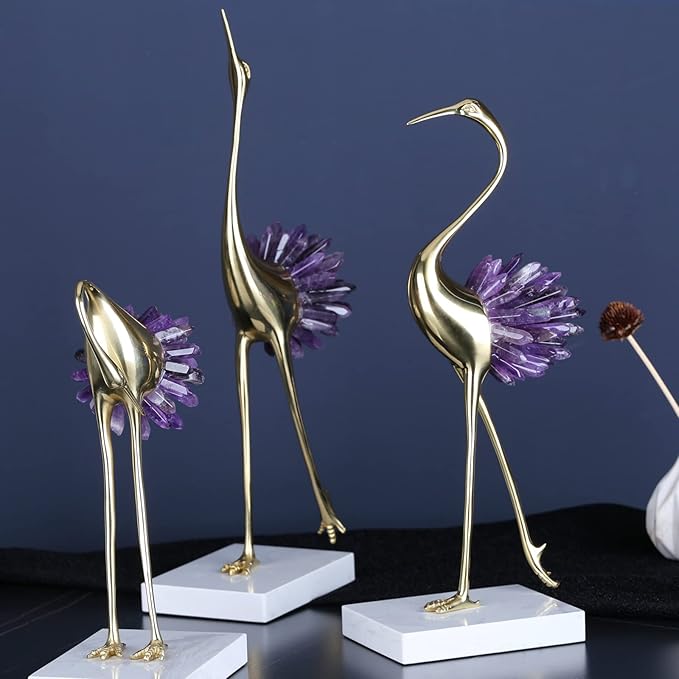 suruim Gold Decor Accents,Brass Birds Statues Gold Home Decor Modern Crystal Decor Ornaments for Living Room, Bedroom, Office Desktop, Cabinets (Purple C)