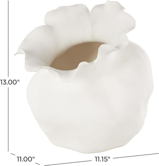 Deco 79 Ceramic Abstract Decorative Vase Floral Inspired Centerpiece Vase, Flower Vase for Home Decoration 11" x 11" x 13", White