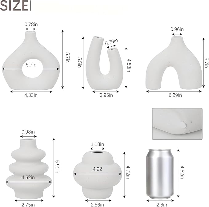 TOMNK Ceramic Flower Vase Set of 5 Modern Nordic Boho Style Decorative Vases Home Decor