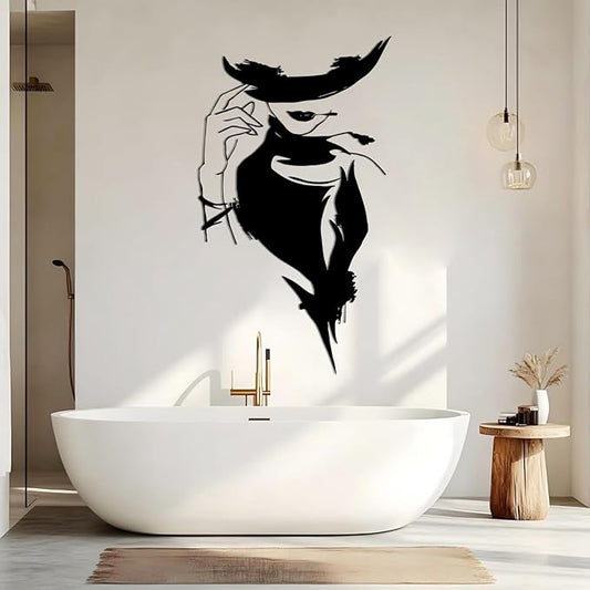 YDONVTI Elegant Lady Metal Wall Decor, Modern Woman Face Metal Wall Decor, Minimalist Female Line Wall Art, Modern Line Art for Bathroom Living Room Bathroom Office (White, 59"x34"/150x85cm)