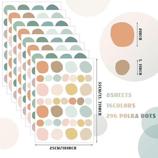 Epakh 296 Pcs Polka Dots Wall Decal Boho Rainbow Kids Playroom Wall Decor Gifts, Colorful Nursery Room Bedroom Classroom Watercolor Decal Art, Peel and Stick Modern Decor Sticker(Light Colors)