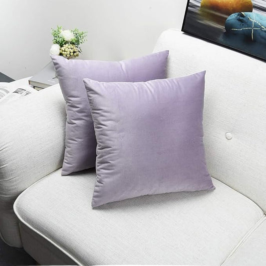 Artaimee Lilac Velvet Throw Pillow Covers 18x18 inches (Set of 2) – Soft & Cozy Cushions for Sofa, Bed, Chair – Decorative Cushion Case for Home, Office, Living Room, and Car