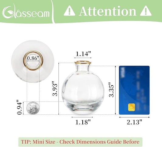 Glass Bud Vase for Centerpieces: 12Pcs Glasseam Gold Rim Mini Small Vases for Flowers Bulk Flower Vase Set Aesthetic Cute Handmade Tiny Short Wedding Table Centerpiece Decor
