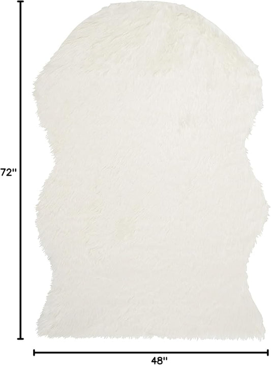 SAFAVIEH Faux Sheep Skin Collection 4' x 6' Ivory FSS115A Silken Glam 2.35-inch Thick Area Rug