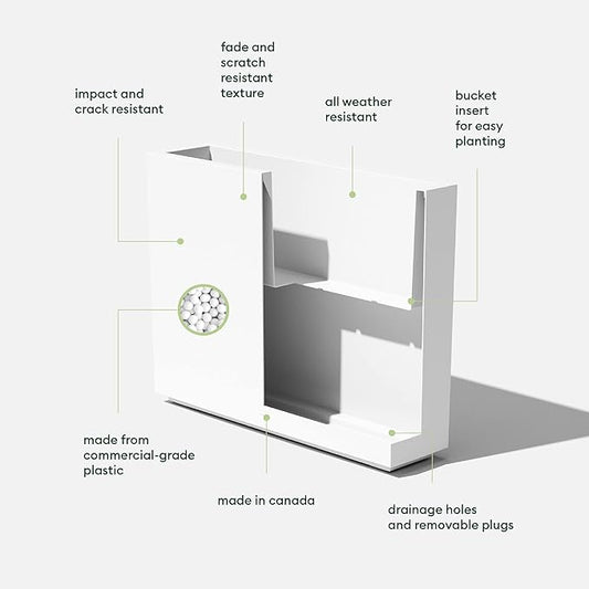 Veradek Span Plastic Box Series Planter - Tall Rectangular, White, All-Weather Resistant, Removable Insert Bucket, Modern Design, Indoor/Outdoor Use