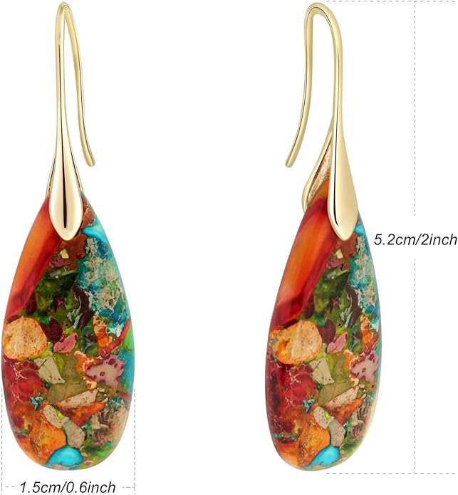 Natural Healing Stone Fishhoop Dangle Drop Earrings Statement Gold silver earrings