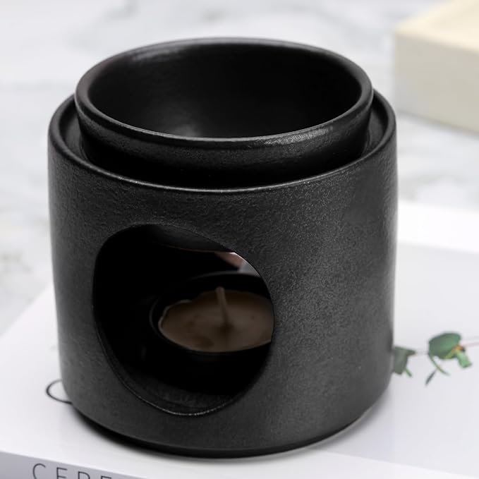 Ceramic Diffuser Black Oil Burner Wax Melt Burners with Tealight Holder (Black)