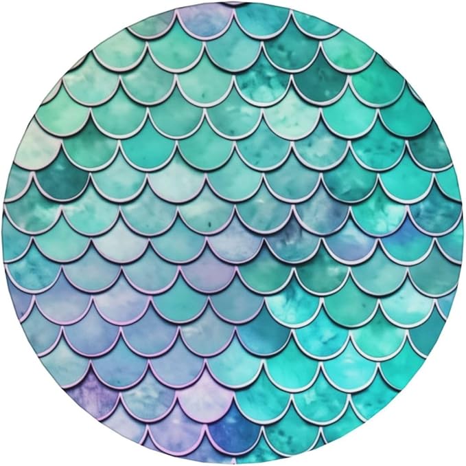 6 Pcs Ceramic Coasters with Holder Absorbent Drink Round Mermaid Fish Scales Design for Home Table Coffee Cup Wine Beer Bar,Size 4.4 inches