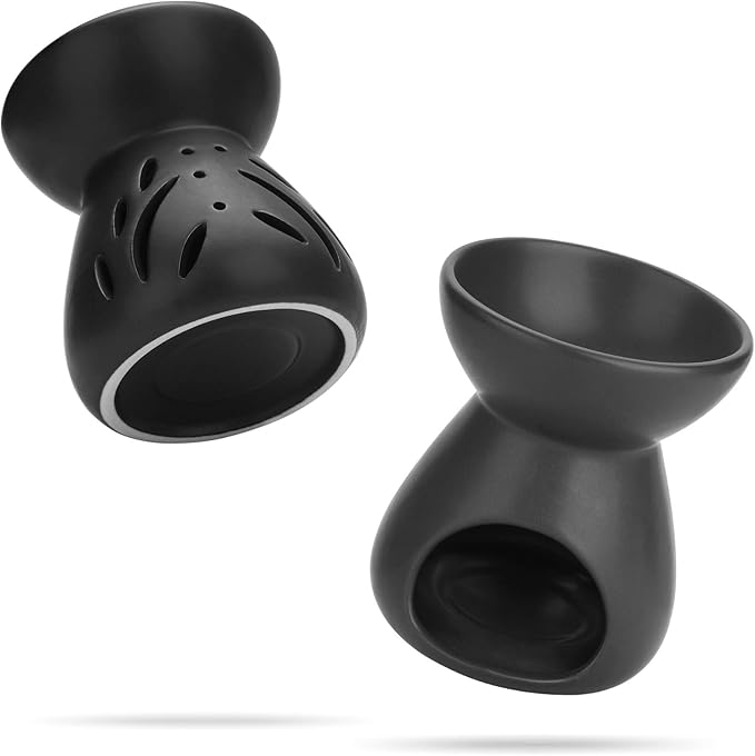 ComSaf Ceramic Oil Burner & Wax Melt Warmer Set of 2 – Aromatherapy Home Decor (Black)