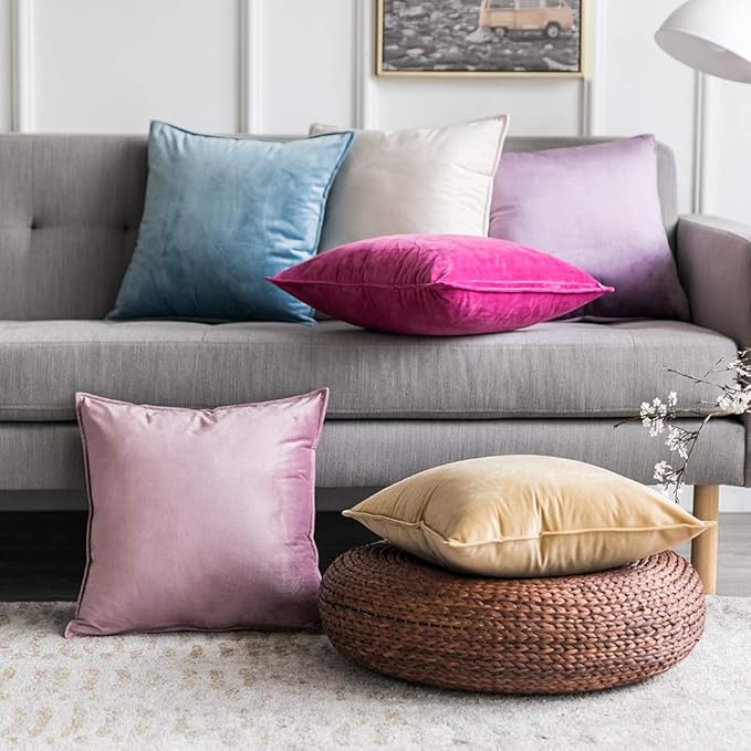 MIULEE Pack of 2 Decorative Velvet Throw Pillow Cover Soft Pillowcase Solid Square Cushion Case for Spring Sofa Bedroom Car 20x20 Inch 50x50 Cm Hot Pink