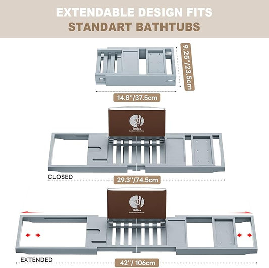 Premium Bathtub Tray Caddy, Expandable Bath Tray, Unique House Warming Gifts, New Home, Anniversary and Wedding Gifts for Couple, Bridal Shower Gift for Women