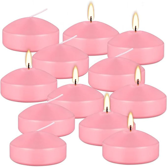 12 Pcs 3 inch Romantic Pink Floating Candles, Smokeless and Unscented, Burns for 8-10 Hours, are Ideal for Weddings, Parties ,Vacations, and Home Decorations