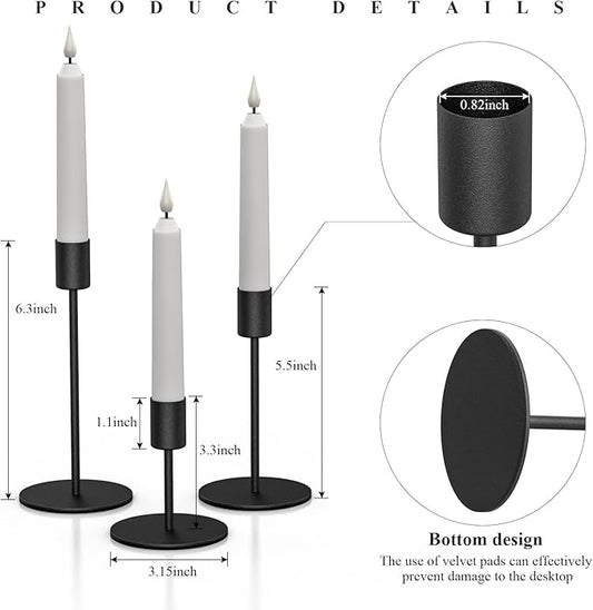 Smtyle Black Candlestick Holders, Set of 3 Metal Taper Candle Holders, Modern Minimalist Matte Candle Stick Holders for Table Centerpieces, Home Decor, Weddings, Vintage Decor