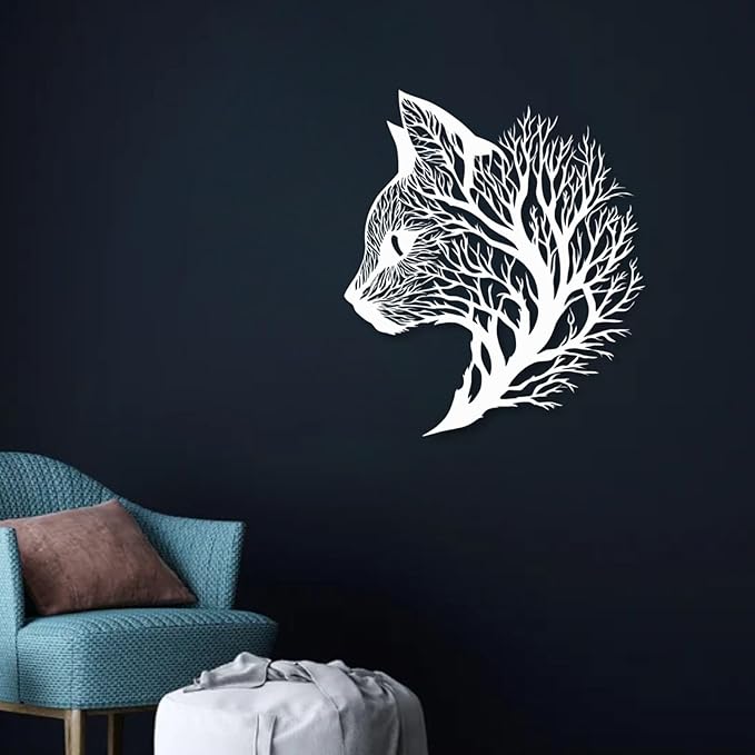 huefoam Cat Metal Wall Art, Tree of Life Wall Art, Cat Wall Decor, Metal Tree Wall Decor for Living Room, Bedroom, Bathroom (Gold, 24"×21"/60×53cm, metal art wall decor)