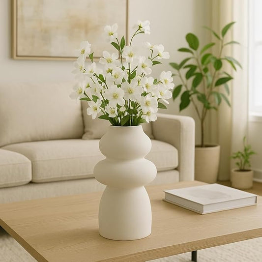 Ceramic Vase for Stylish Home Decor – Elegant Flower Vase for Any House, Bedroom, Office, Living Room, and Tabletop Decor – Timeless and Charming Room Accent Piece – 12", Ivory