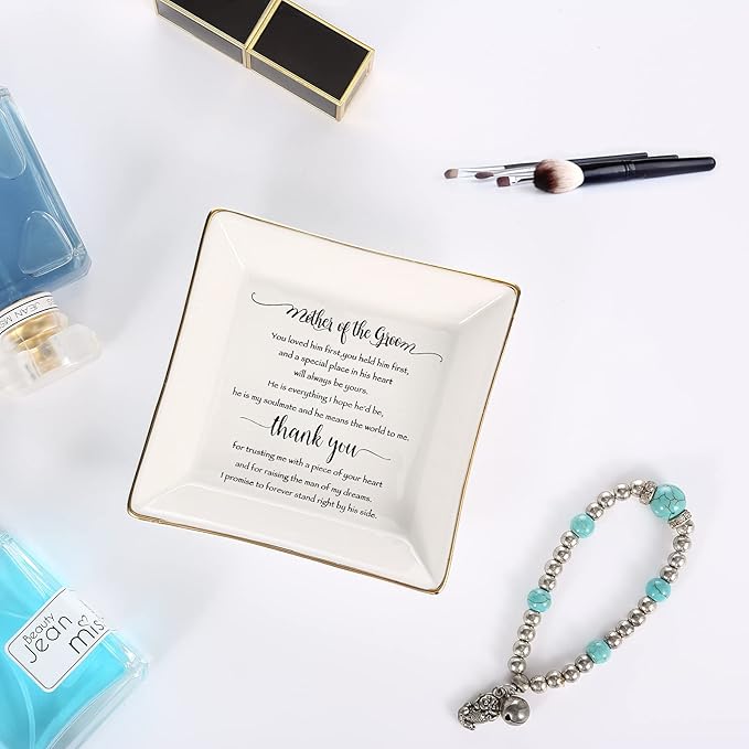 Gifts for Mother of the Groom From Bride,You Loved Him First,You Held Him First Thank You Gift for New Mom-Ceramic Jewelry Tray Trinket Dish for Women,Bridal Shower Gifts,Wedding Gifts,Mother in Law Unique Birthday Gift