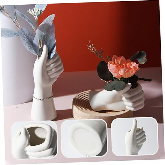 Generic Abstract Art Ceramic Vase Hand Shaped Flower Pot Nordic Style Decorative White Ornament for Home Office Tabletop Minimalist Unique Flower Display