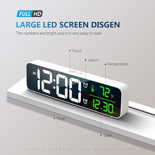 Hournor Digital Clock for Bedroom, Digital Wall Clock for Living Room Decor, Desk Table Clocks, Digital Clock Large Display, Bedroom Smart Alarm Clock for Office White Green
