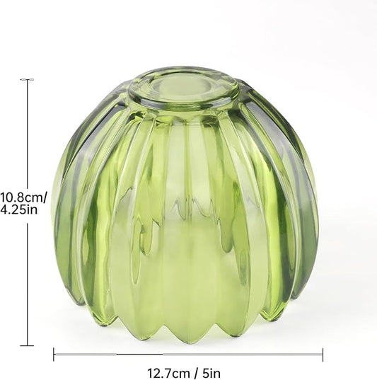 Tulip Storage Container, Jewelry Catchall Bowl, Ring Holder Jewlery Tray Trinket Dish, 5" Dia. * 4.25" H, Green Glass, Thick and Exquisite, 2 Pack