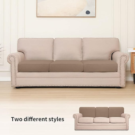 Easy-Going Stretch Individual Chair Couch Cushion Cover Sofa Cushion Furniture Protector Sofa slipcover Soft Flexibility with Elastic Bottom (3-Piece Sofa Cushion Covers, Camel)
