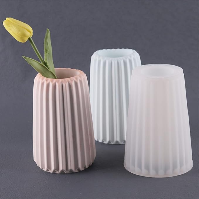 3D Vertical Stripe Vase Plaster Concrete Flower Pot Silicone Mold Succulent Planter Cement Clay Mold Pen Holder Mould