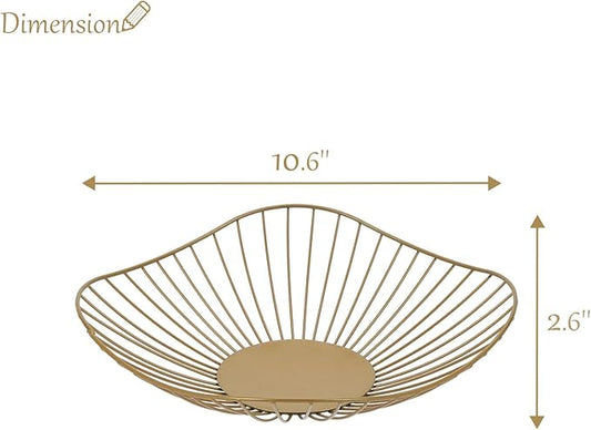IBWell Antique Curved Edge Fruit Basket for Kitchen Gold Wire Basket Fruit Bowl for Home Decor Metal Wire Fruit Holder for Fruit Vegetable Snacks