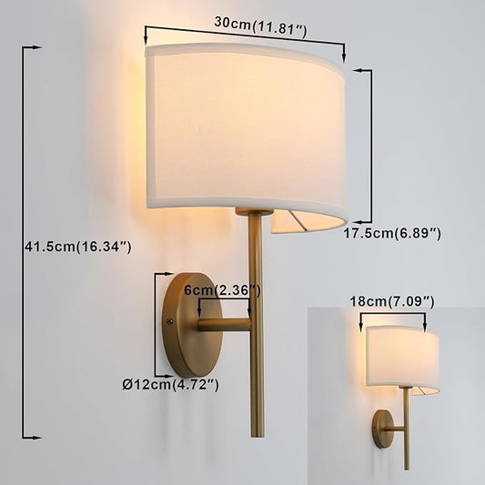 Yosoan Fabric Wall Sconce Indoor Bedside Wall Lamp Fixture, Vintage Industrial Hardwired Boho Semi Circular with White Half Moon Shade for Reading Bedroom Living Room Dinning Room(Antique)