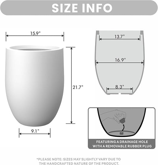 Kante Tall Concrete Planter, 21.7-Inch Height White Large Indoor Outdoor Plant Pot with Drainage Hole for Patio Garden Home, Modern Decor for Flowers and Tree